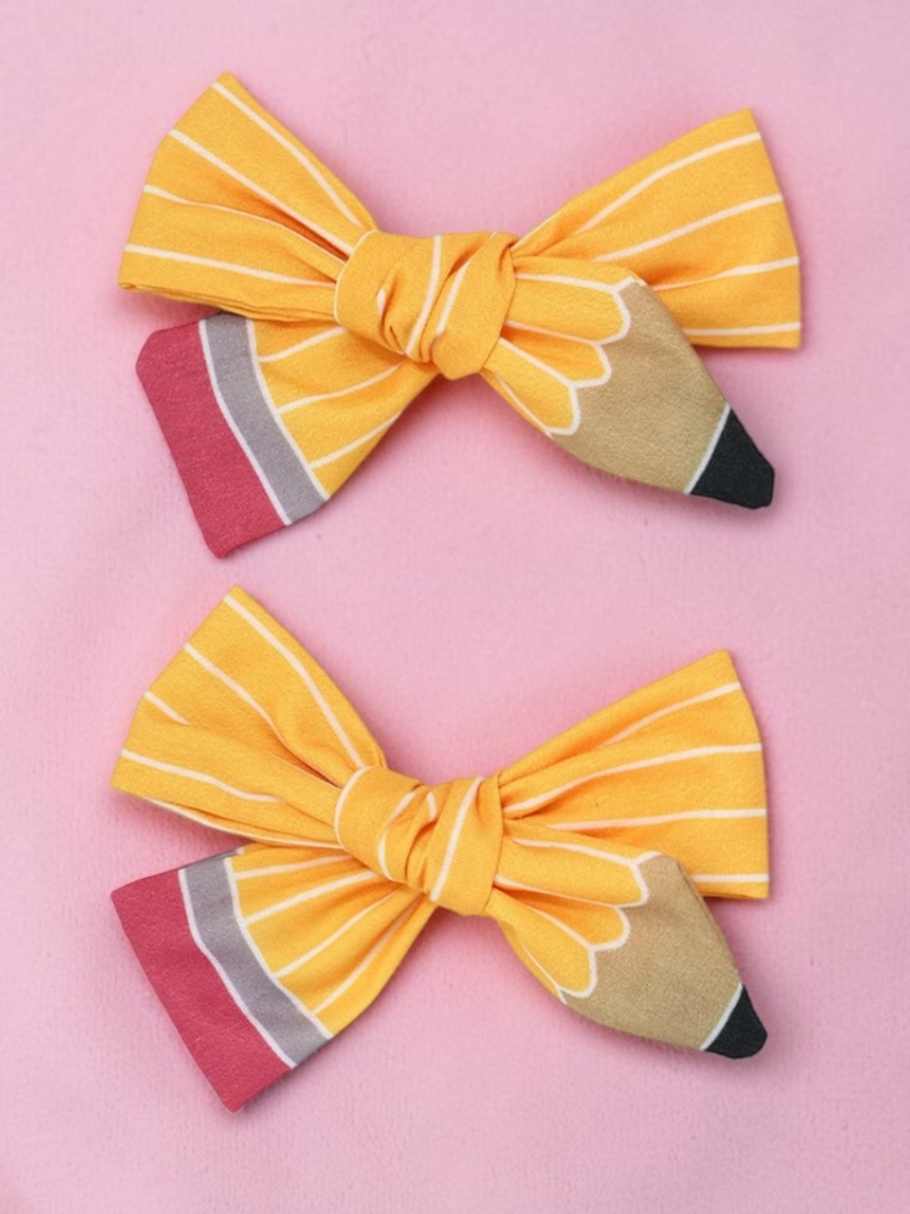 Yellow Pencil Print Kids Hair Bows - Set of 2